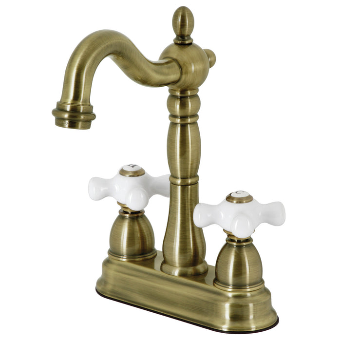 Heritage KB1493PX Two-Handle 2-Hole Deck Mount Bar Faucet, Antique Brass