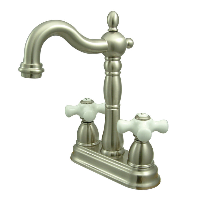 Heritage KB1498PX Two-Handle 2-Hole Deck Mount Bar Faucet, Brushed Nickel