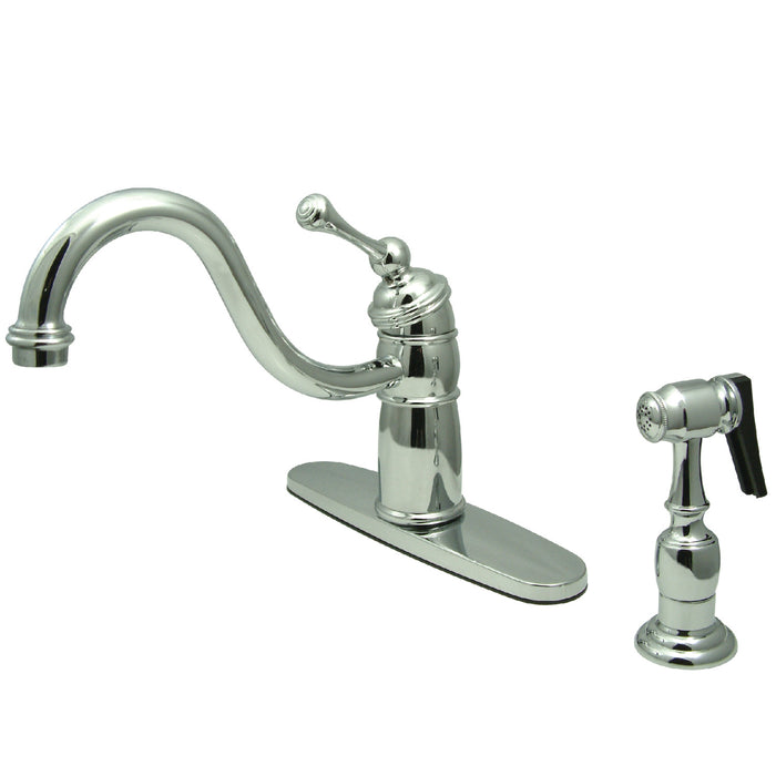Victorian KB1571BLBS Single-Handle 2-or-4 Hole Deck Mount Kitchen Faucet with Brass Sprayer, Polished Chrome