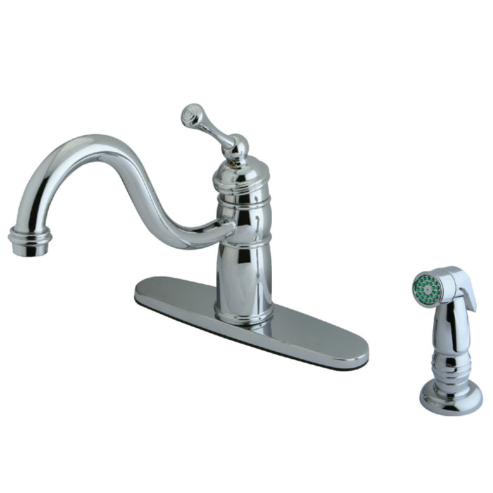 Georgian KB1571BLSP Single-Handle 2-or-4 Hole Deck Mount Kitchen Faucet with Side Sprayer, Polished Chrome
