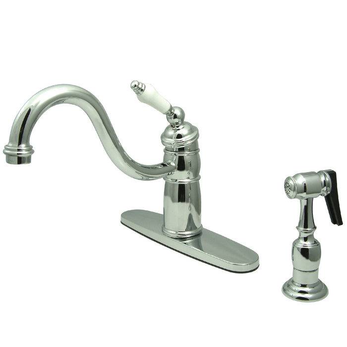 Victorian KB1571PLBS Single-Handle 2-or-4 Hole Deck Mount Kitchen Faucet with Brass Sprayer, Polished Chrome