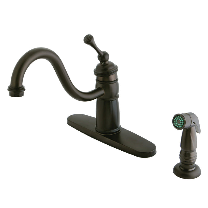 Georgian KB1575BLSP Single-Handle 2-or-4 Hole Deck Mount Kitchen Faucet with Side Sprayer, Oil Rubbed Bronze