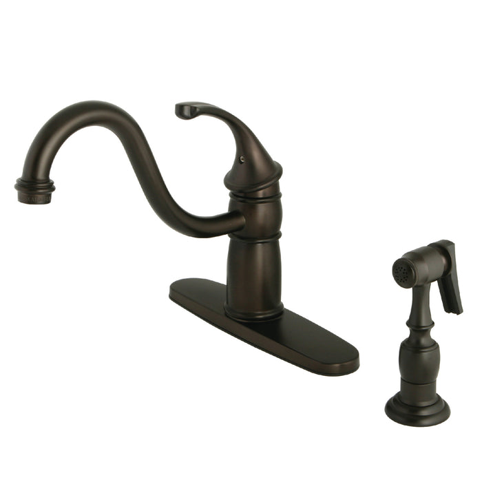 Georgian KB1575GLBS Single-Handle 2-or-4 Hole Deck Mount Kitchen Faucet with Brass Sprayer, Oil Rubbed Bronze