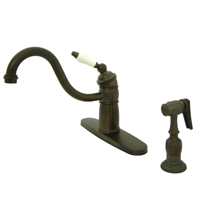 Victorian KB1575PLBS Single-Handle 2-or-4 Hole Deck Mount Kitchen Faucet with Brass Sprayer, Oil Rubbed Bronze