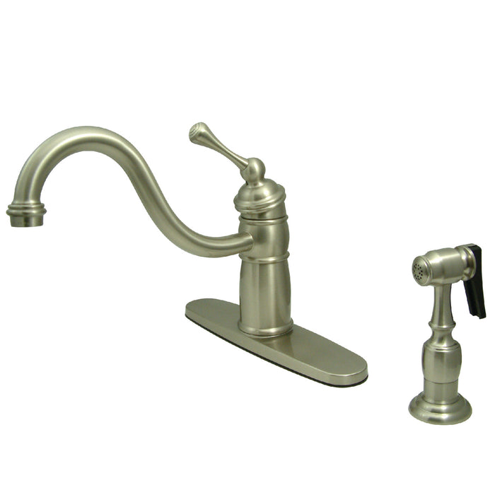 Victorian KB1578BLBS Single-Handle 2-or-4 Hole Deck Mount Kitchen Faucet with Brass Sprayer, Brushed Nickel