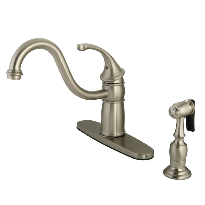Georgian KB1578GLBS Single-Handle 2-or-4 Hole Deck Mount Kitchen Faucet with Brass Sprayer, Brushed Nickel