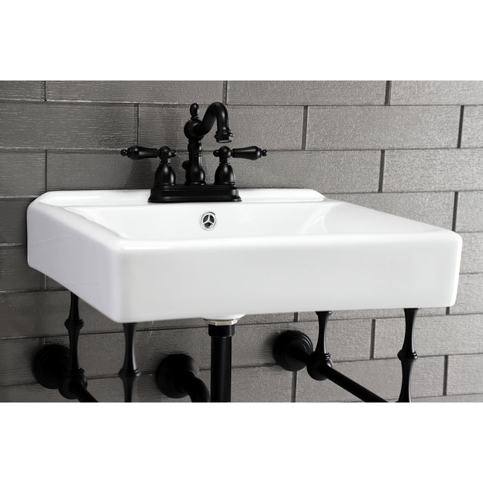 Heritage KB1600AL Two-Handle 3-Hole Deck Mount 4" Centerset Bathroom Faucet with Plastic Pop-Up, Matte Black