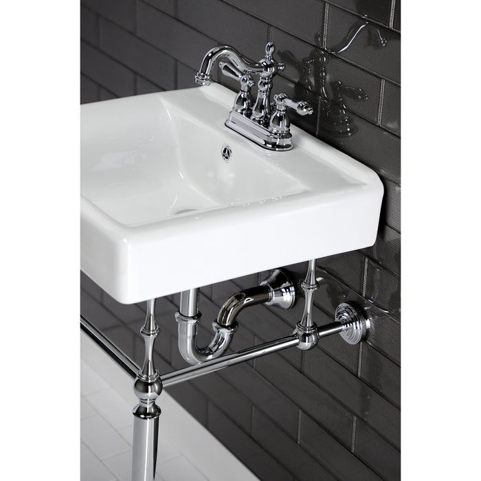 Heritage KB1601AL Two-Handle 3-Hole Deck Mount 4" Centerset Bathroom Faucet with Plastic Pop-Up, Polished Chrome