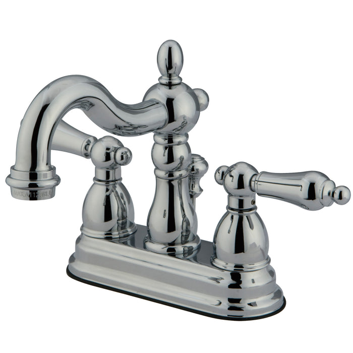 Heritage KB1601ALB Two-Handle 3-Hole Deck Mount 4" Centerset Bathroom Faucet with Brass Pop-Up, Polished Chrome