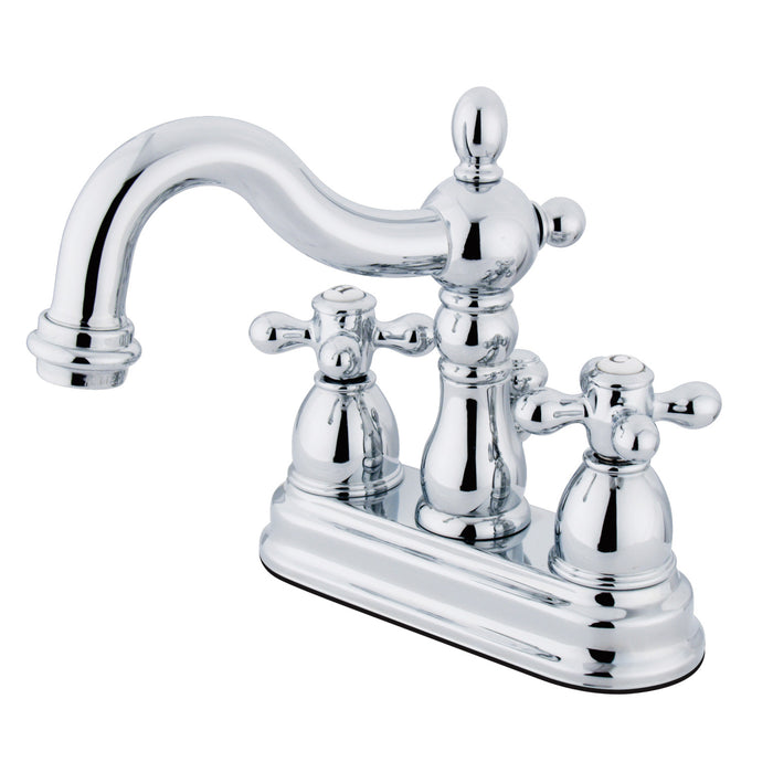 Heritage KB1601AX Two-Handle 3-Hole Deck Mount 4" Centerset Bathroom Faucet with Plastic Pop-Up, Polished Chrome
