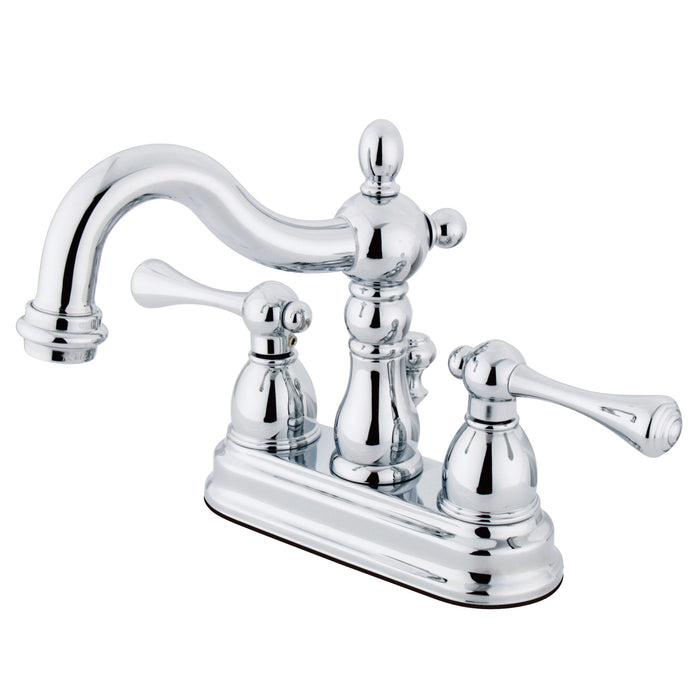Heritage KB1601BL Two-Handle 3-Hole Deck Mount 4" Centerset Bathroom Faucet with Plastic Pop-Up, Polished Chrome