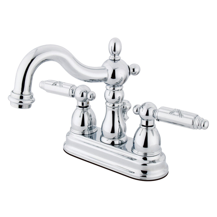 Heritage KB1601GL Two-Handle 3-Hole Deck Mount 4" Centerset Bathroom Faucet with Plastic Pop-Up, Polished Chrome