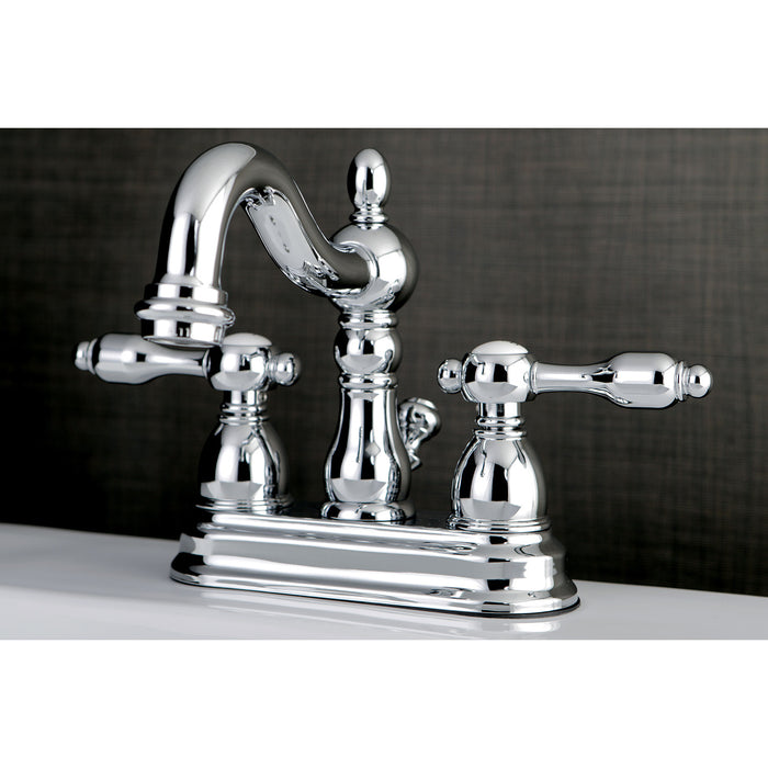Tudor KB1601TAL Two-Handle 3-Hole Deck Mount 4" Centerset Bathroom Faucet with Plastic Pop-Up, Polished Chrome