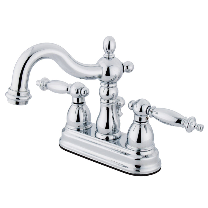 Heritage KB1601TL Two-Handle 3-Hole Deck Mount 4" Centerset Bathroom Faucet with Plastic Pop-Up, Polished Chrome