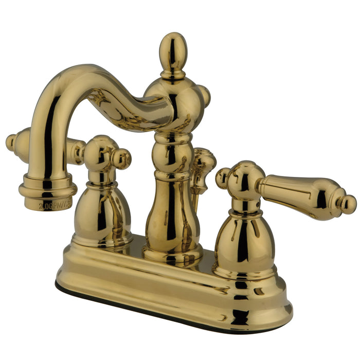 Heritage KB1602ALB Two-Handle 3-Hole Deck Mount 4" Centerset Bathroom Faucet with Brass Pop-Up, Polished Brass