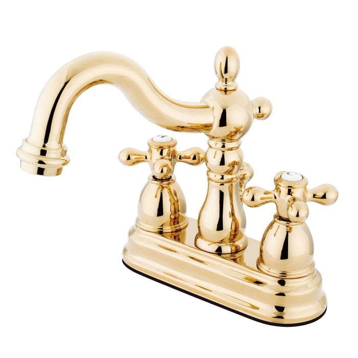 Heritage KB1602AX Two-Handle 3-Hole Deck Mount 4" Centerset Bathroom Faucet with Plastic Pop-Up, Polished Brass