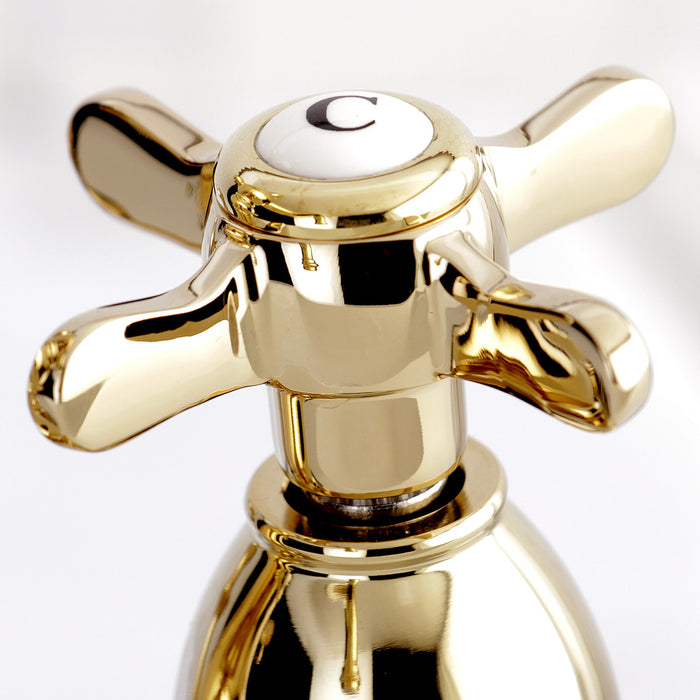 Essex KB1602BEX Two-Handle 3-Hole Deck Mount 4" Centerset Bathroom Faucet with Plastic Pop-Up, Polished Brass