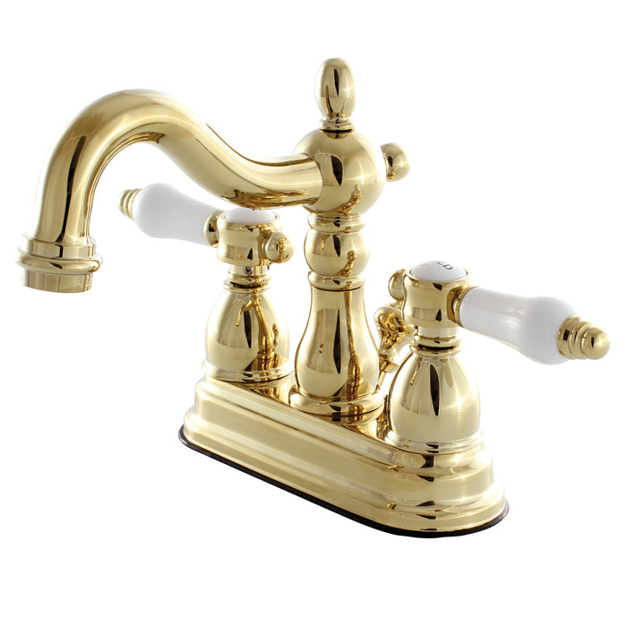 Bel-Air KB1602BPL Two-Handle 3-Hole Deck Mount 4" Centerset Bathroom Faucet with Plastic Pop-Up, Polished Brass