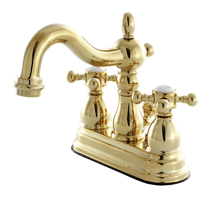 Heritage KB1602BX Two-Handle 3-Hole Deck Mount 4" Centerset Bathroom Faucet with Plastic Pop-Up, Polished Brass