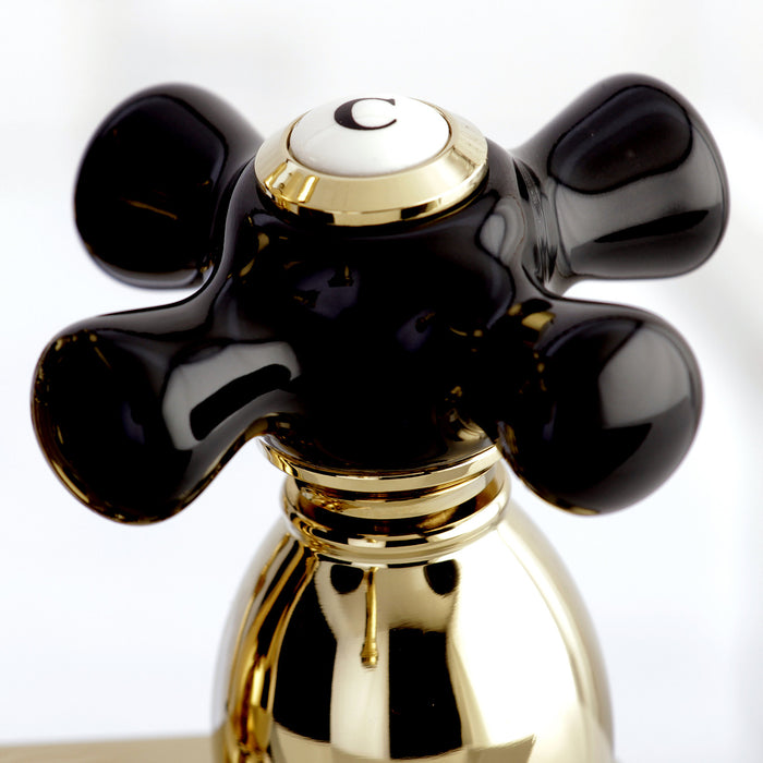 Kingston Heirloom KB1602PKX - Duchess Double-Handle 3-Hole Deck Mount 4-Inch Centerset Bathroom Faucet with Pop-Up Drain, Polished Brass