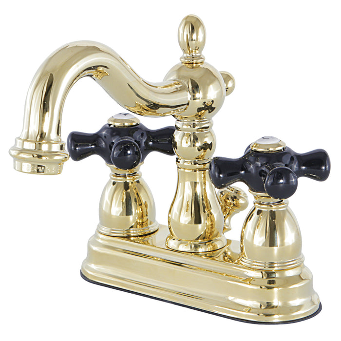 Kingston Heirloom KB1602PKX - Duchess Double-Handle 3-Hole Deck Mount 4-Inch Centerset Bathroom Faucet with Pop-Up Drain, Polished Brass