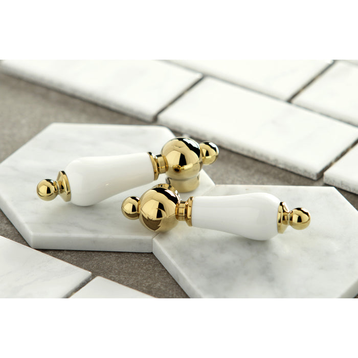 Heritage KB1602PL Two-Handle 3-Hole Deck Mount 4" Centerset Bathroom Faucet with Plastic Pop-Up, Polished Brass