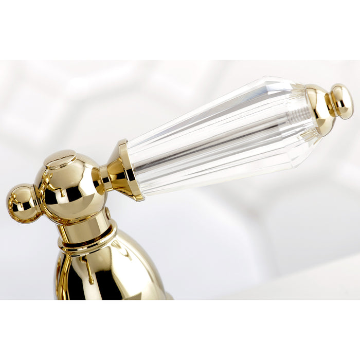 Wilshire KB1602WLL Two-Handle 3-Hole Deck Mount 4" Centerset Bathroom Faucet with Plastic Pop-Up, Polished Brass