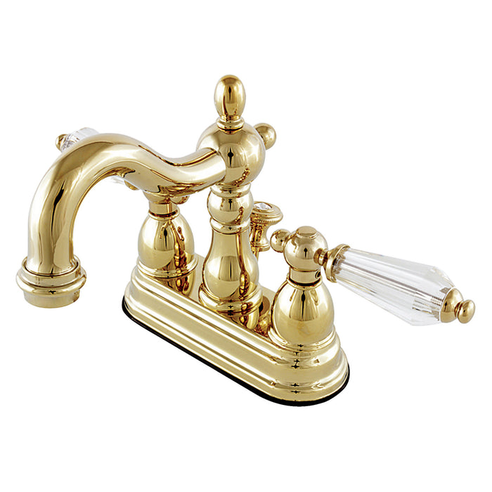 Wilshire KB1602WLL Two-Handle 3-Hole Deck Mount 4" Centerset Bathroom Faucet with Plastic Pop-Up, Polished Brass