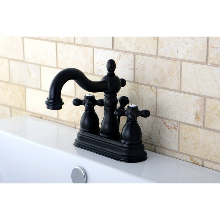Heritage KB1605AX Two-Handle 3-Hole Deck Mount 4" Centerset Bathroom Faucet with Plastic Pop-Up, Oil Rubbed Bronze