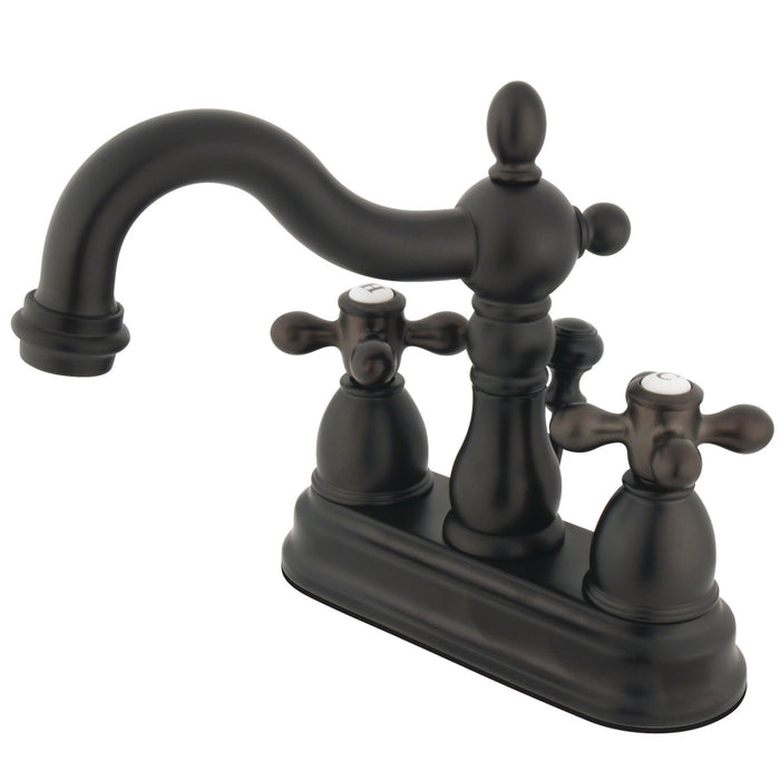 Heritage KB1605AX Two-Handle 3-Hole Deck Mount 4" Centerset Bathroom Faucet with Plastic Pop-Up, Oil Rubbed Bronze