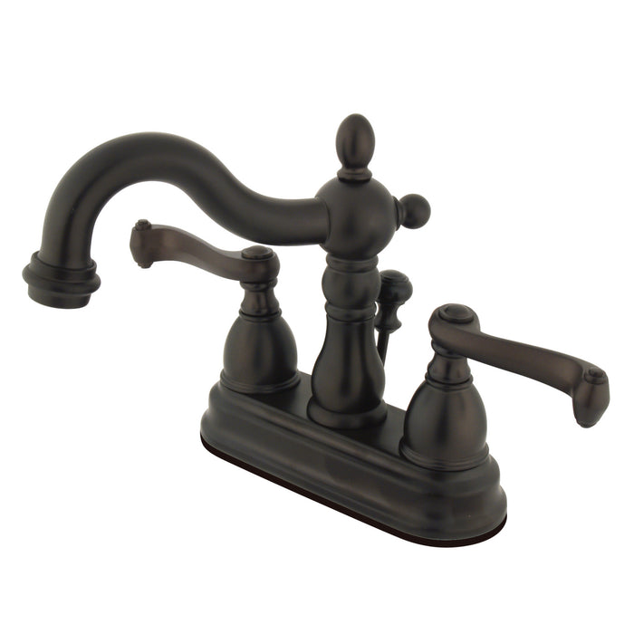 Heritage KB1605FL Two-Handle 3-Hole Deck Mount 4" Centerset Bathroom Faucet with Plastic Pop-Up, Oil Rubbed Bronze