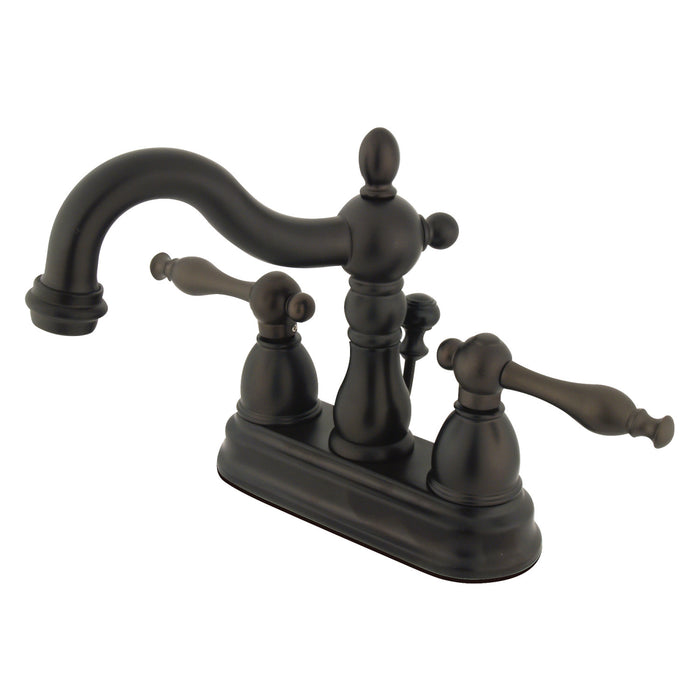 Heritage KB1605NL Two-Handle 3-Hole Deck Mount 4" Centerset Bathroom Faucet with Plastic Pop-Up, Oil Rubbed Bronze