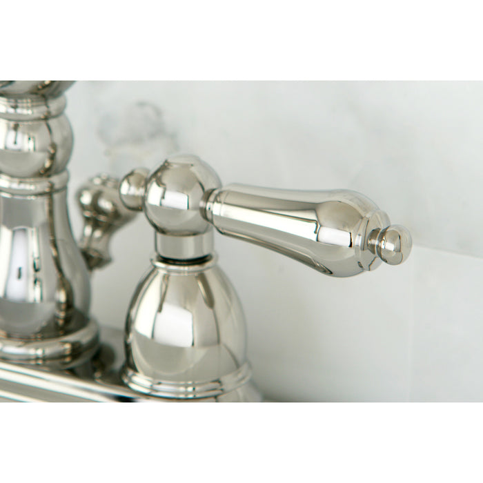 Heritage KB1606AL Two-Handle 3-Hole Deck Mount 4" Centerset Bathroom Faucet with Plastic Pop-Up, Polished Nickel
