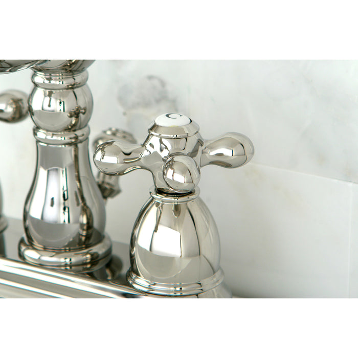 Heritage KB1606AX Two-Handle 3-Hole Deck Mount 4" Centerset Bathroom Faucet with Plastic Pop-Up, Polished Nickel