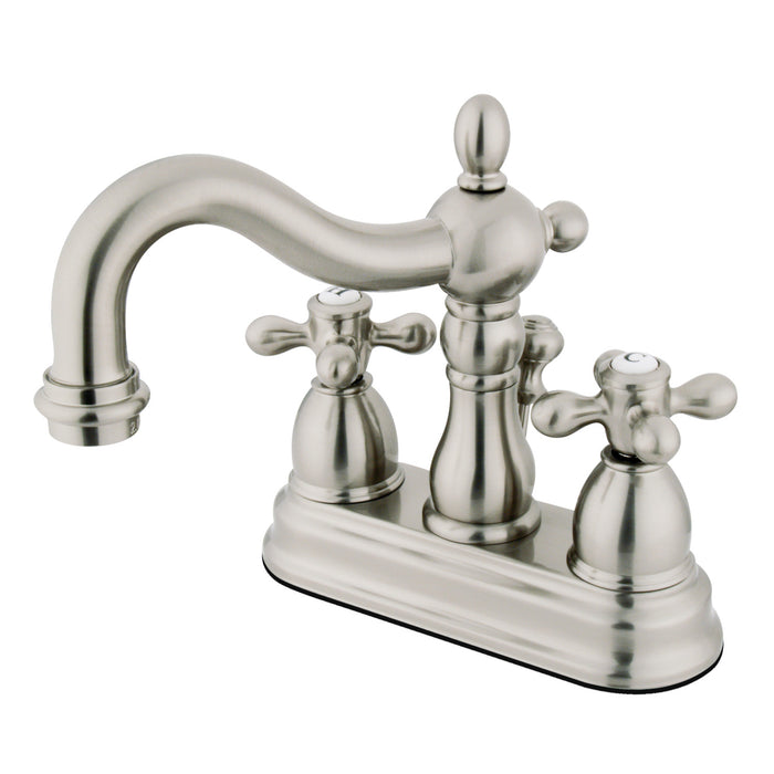 Heritage KB1608AX Two-Handle 3-Hole Deck Mount 4" Centerset Bathroom Faucet with Plastic Pop-Up, Brushed Nickel