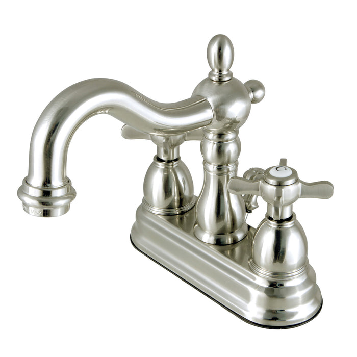 Essex KB1608BEX Two-Handle 3-Hole Deck Mount 4" Centerset Bathroom Faucet with Plastic Pop-Up, Brushed Nickel