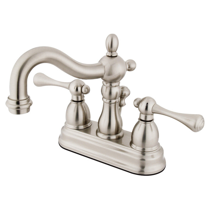 Heritage KB1608BL Two-Handle 3-Hole Deck Mount 4" Centerset Bathroom Faucet with Plastic Pop-Up, Brushed Nickel
