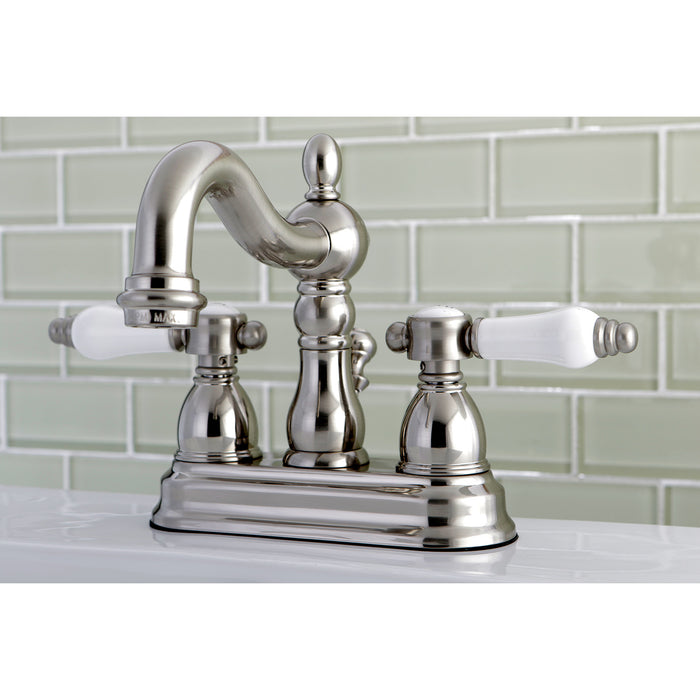 Bel-Air KB1608BPL Two-Handle 3-Hole Deck Mount 4" Centerset Bathroom Faucet with Plastic Pop-Up, Brushed Nickel