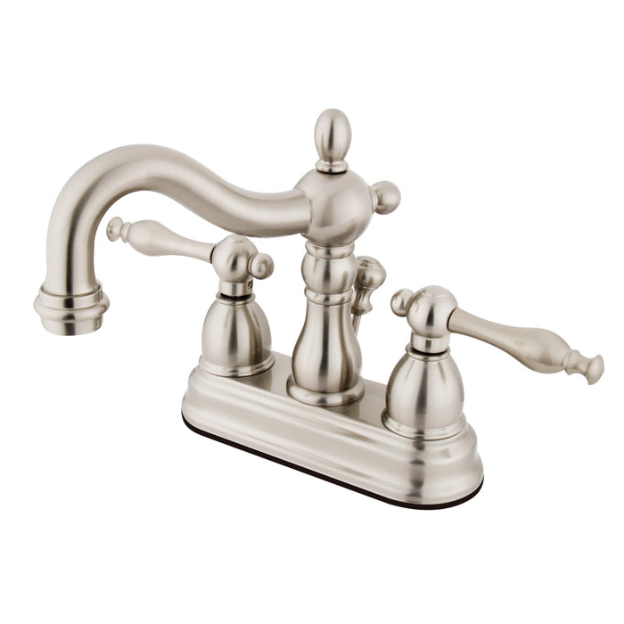 Heritage KB1608NL Two-Handle 3-Hole Deck Mount 4" Centerset Bathroom Faucet with Plastic Pop-Up, Brushed Nickel