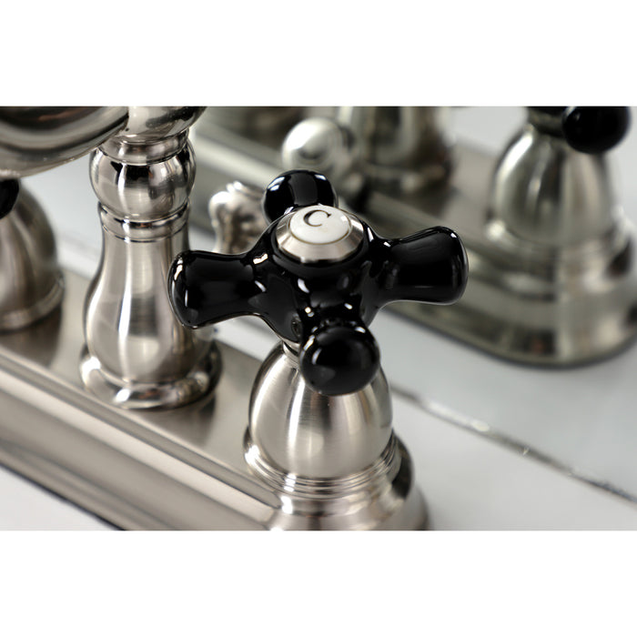 Kingston Heirloom KB1608PKX - Duchess Double-Handle 3-Hole Deck Mount 4-Inch Centerset Bathroom Faucet with Pop-Up Drain, Brushed Nickel