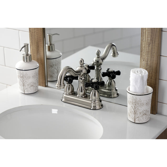 Kingston Heirloom KB1608PKX - Duchess Double-Handle 3-Hole Deck Mount 4-Inch Centerset Bathroom Faucet with Pop-Up Drain, Brushed Nickel