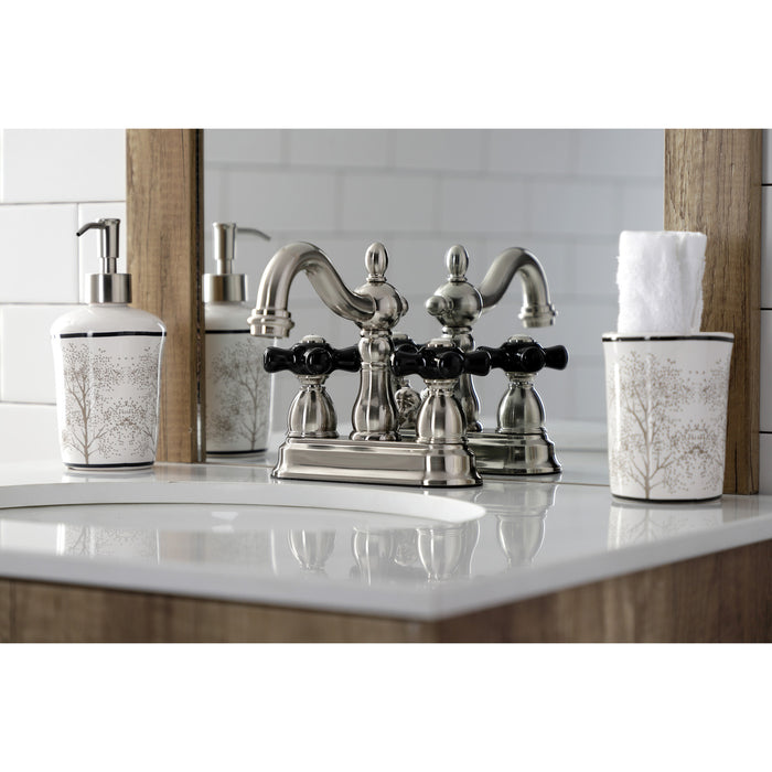 Kingston Heirloom KB1608PKX - Duchess Double-Handle 3-Hole Deck Mount 4-Inch Centerset Bathroom Faucet with Pop-Up Drain, Brushed Nickel