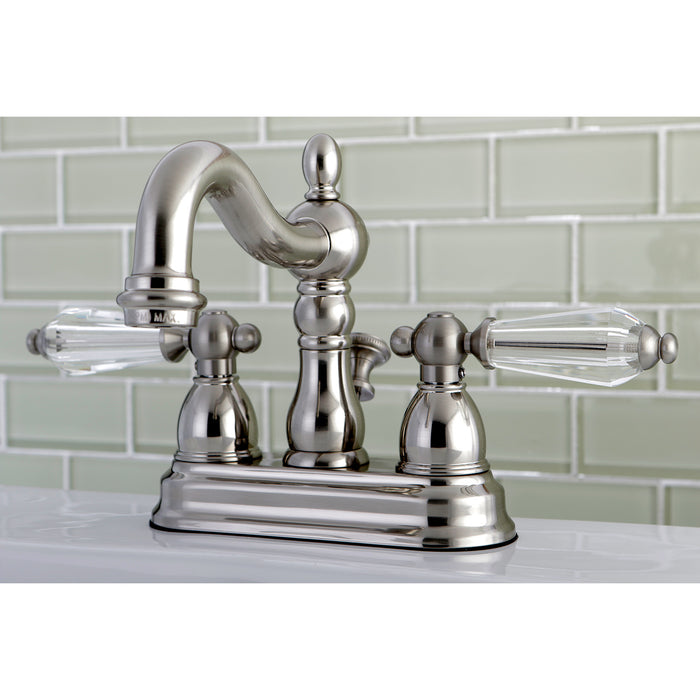 Wilshire KB1608WLL Two-Handle 3-Hole Deck Mount 4" Centerset Bathroom Faucet with Plastic Pop-Up, Brushed Nickel