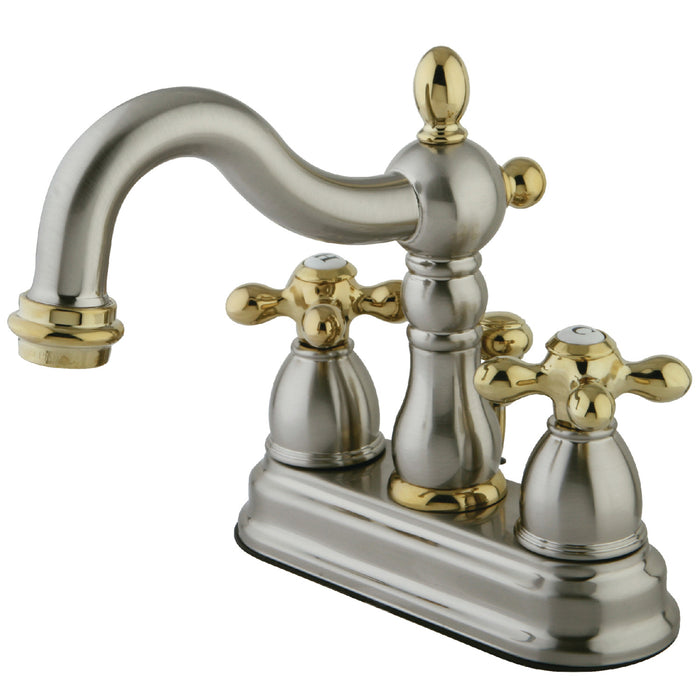 Heritage KB1609AX Two-Handle 3-Hole Deck Mount 4" Centerset Bathroom Faucet with Plastic Pop-Up, Brushed Nickel/Polished Brass