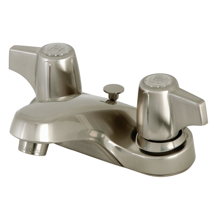 Americana KB160SNB Two-Handle 3-Hole Deck Mount 4" Centerset Bathroom Faucet with Brass Pop-Up, Brushed Nickel