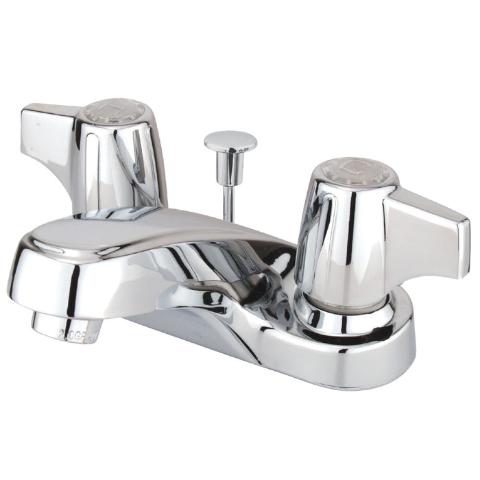Americana KB160 Two-Handle 3-Hole Deck Mount 4" Centerset Bathroom Faucet with Plastic Pop-Up, Polished Chrome
