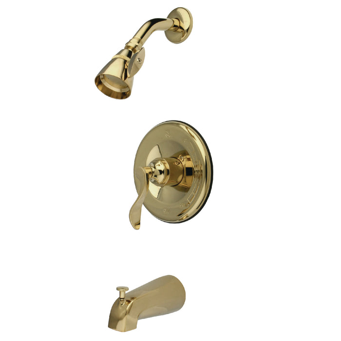NuFrench KB1632DFL Single-Handle 3-Hole Wall Mount Tub and Shower Faucet, Polished Brass