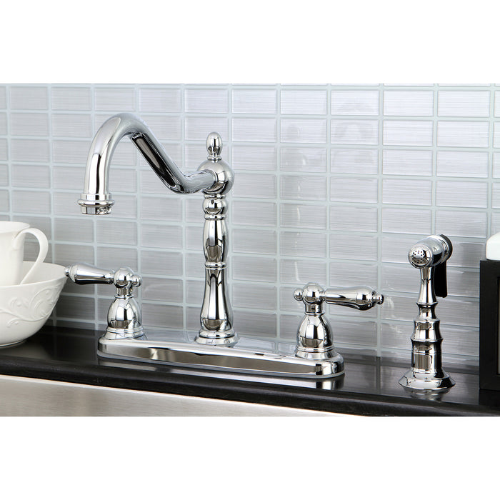 Heritage KB1751ALBS Two-Handle 4-Hole Deck Mount 8" Centerset Kitchen Faucet with Side Sprayer, Polished Chrome