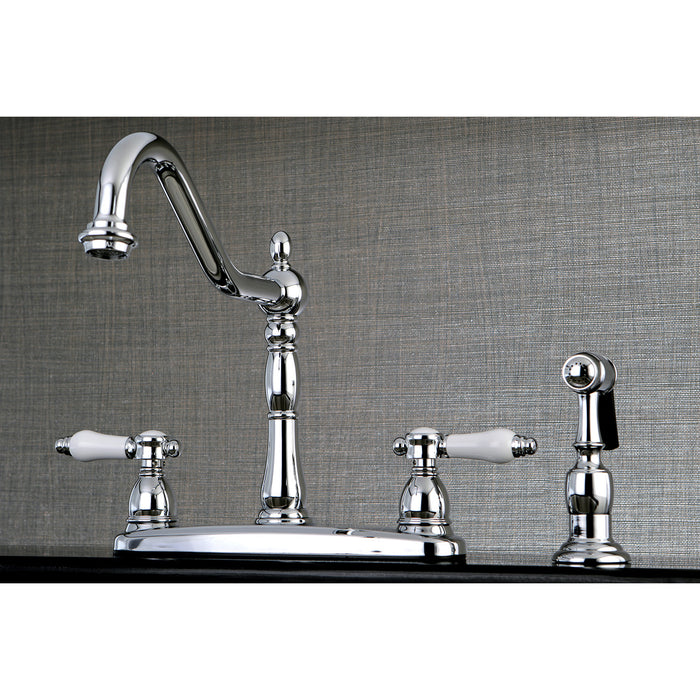 Bel-Air KB1751BPLBS Two-Handle 4-Hole Deck Mount 8" Centerset Kitchen Faucet with Side Sprayer, Polished Chrome