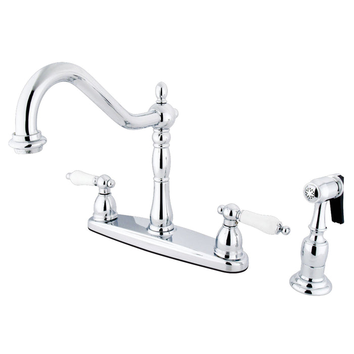 Heritage KB1751PLBS Two-Handle 4-Hole Deck Mount 8" Centerset Kitchen Faucet with Side Sprayer, Polished Chrome